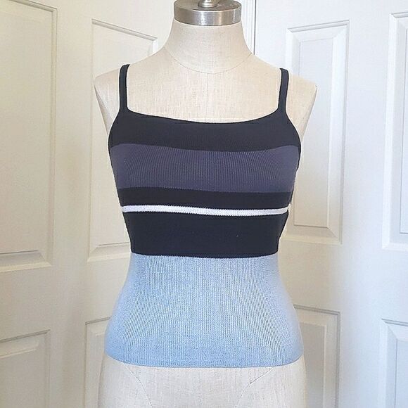 Vintage Tops - Vintage Knit Top Thin Camisole Straps Gray Black Blue